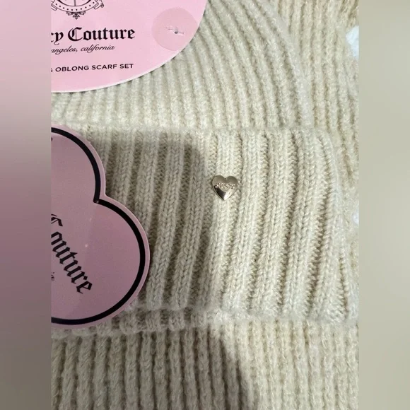 Juicy Couture Beige Knit Beanie and Scarf Set